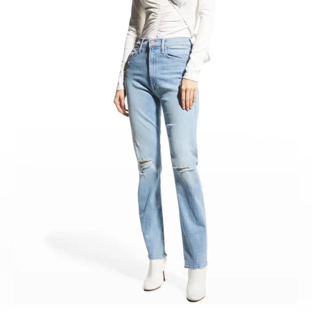 MOTHER High Waisted Rider Skimp Knee-rip Jeans